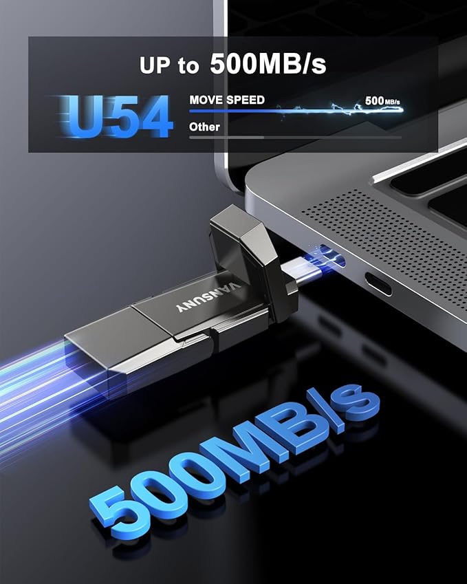 Vansuny 1TB Portable External Hard Drive Up to 500MB/s USB Solid State Drive USB 3.2 Dual SSD for Android Phone Tablet Laptop MacBook PC