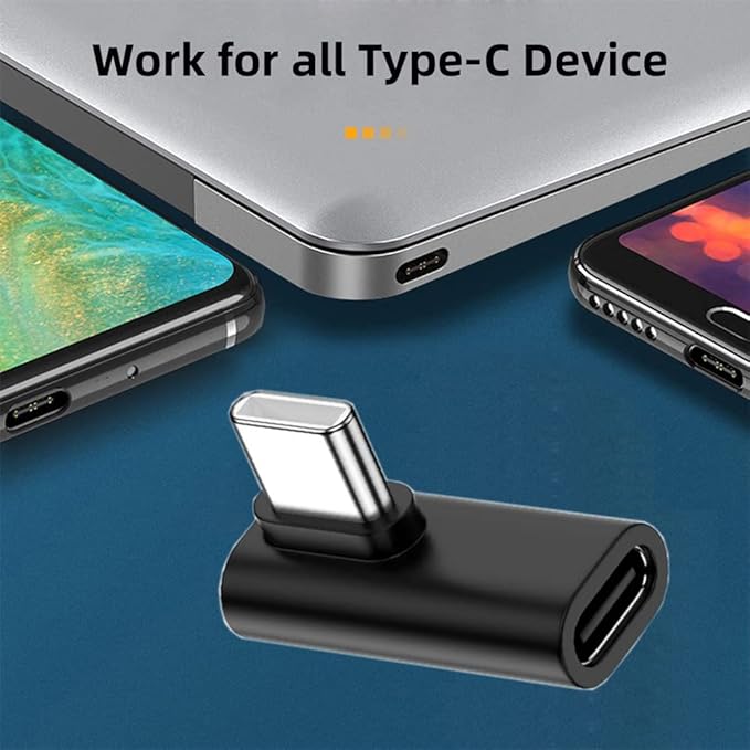 NFHK Low Profile 90 Degree Right & Left Angled USB 3.1 Type-C Male to Female Extension Adapter for Laptop & Tablet & Phone
