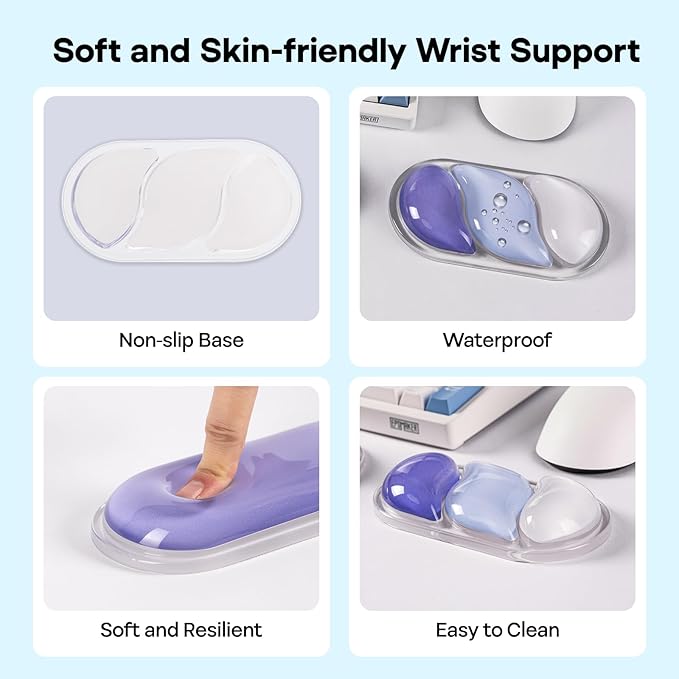 EPOMAKER CloudGel Wrist Rest for Keyboard and Mouse, 2 Pieces Silicone Wrist Support, Anti-Slip Rubber Bottom, Ergonomic Design, Suitable for Office/Computer/Laptop/Gaming (Blue)