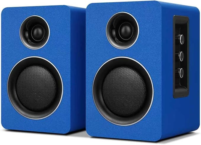 Computer Speakers for Desktop PC, Active Bookshelf Speaker with 3‘’ Carbon Fiber Woofer and Silk Film Tweeter ,Supports Bluetooth 5.3, USB-C, AUX/RCA Input for Record Player TV - Blue Stereo Set