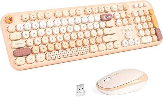 KNOWSQT Wireless Keyboard and Mouse Combo - Lovely Milktea Rainbow 2.4G Full-Sized Colorful Keyboards, Round Keycap USB Dongle Plug Play Cute Keyboards for Windows, Laptop, PC, Desktop, Mac