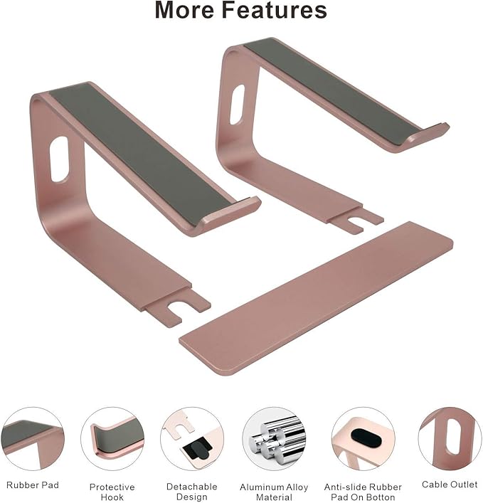 Cenawin Laptop Stand, Ergonomic Aluminum Laptop Mount Computer Stand, Detachable Laptop Riser，Notebook Holder Stand All 10-17.3" Laptops(Rose Gold)