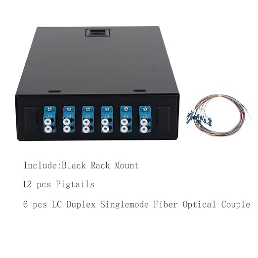 2 Packs 6 Duplex Singlemode LC-OS2 12 Port LC Wall Mount Enclosure Box Desktop Terminal Box + Splice Trays Fiber Cables LC-UPC Kit (Includes Pigtails and Couplers)