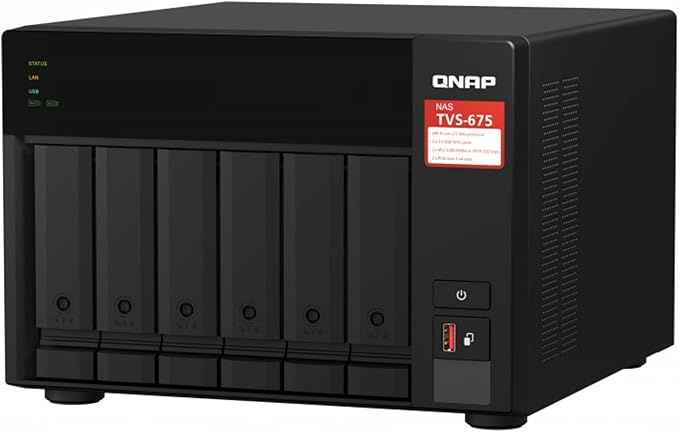 QNAP TVS-675-8G 6 Bay NAS ZhaoXin KX-U6580 8-core 2.5GHz 8G DDR4 Hot-swappable 2xM.2 2280 PCIe Gen 3 x1 2 x2.5GbE WOL 2xPCle Gen 2xUSB3.2 3yr wty