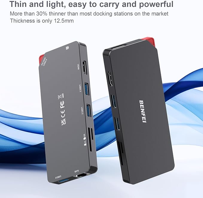 BENFEI 9in1 USB C MST Laptop Docking Station, USB-C Hub with HDMI DisplayPort Dual Monitor/3*USB Type-A/1*USB Type-C(10Gbps+100W PD)/SD/TF Card Reader/1*RJ45
