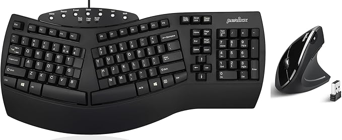 Perixx Wired Ergonomic PERIBOARD-512 with Wireless Ergonomic Veritcal Mouse PERIMICE-713