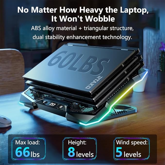 G-STORY Gaming Laptop Cooling Pad, Laptop Cooler with 10 Powerful Turbo Fans for 12-18 Inch Computer Notebook, 1 USB Port, 8 Height Adjustable Cooling Fan Stand