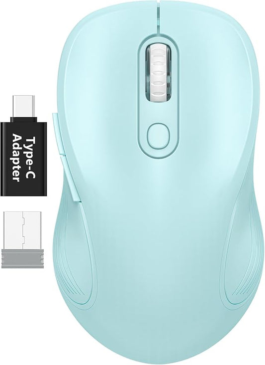 WisFox 2.4G Wireless Mouse for Laptop, Ergonomic Computer Mouse with USB Receiver and Type-C Adapter, 3 Adjustable Levels DPI, 6 Button Cordless Wireless Mice (Baby Blue)
