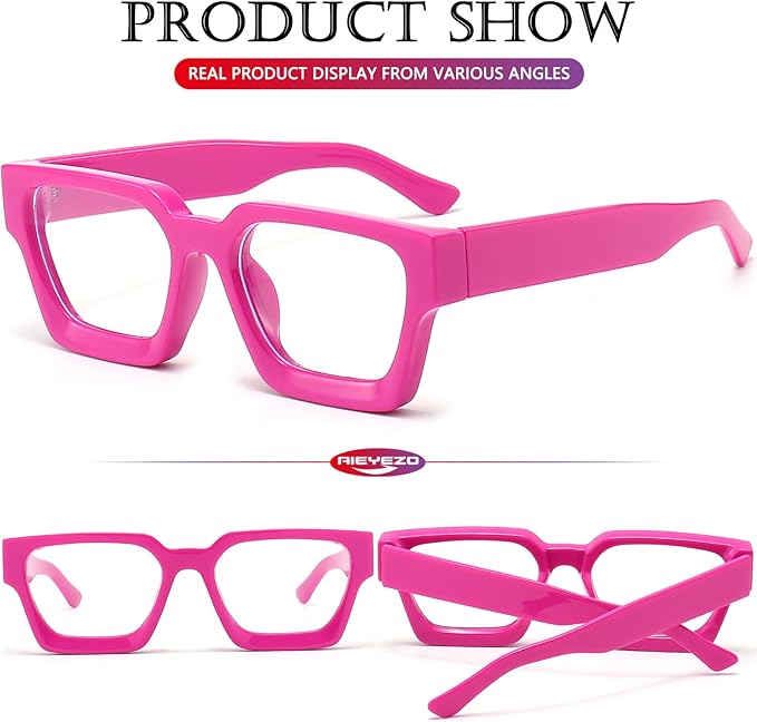 AIEYEZO Square Thick Frame Glasses for Women Men Fashion Blue Light Glasses Trendy Chic Computer Eyeglasses
