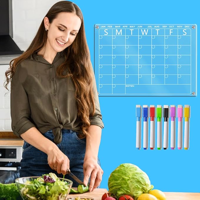 Magnetic whiteboard for Refrigerator，Dry Erase Calendar for Fridge，Calendar Board，Clear Monthly Planner with 8 Color Markers，16.5 * 11.7inch (Monthly)