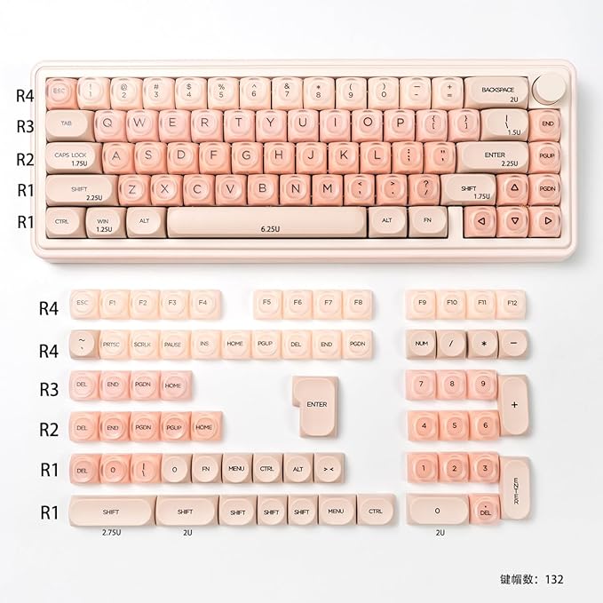 Sumgsn 132 Keys PBT Pink Jelly Keycaps MOA Profile Keycaps Set Comaptible with 61/64/87/104/108 Cherry Mx Switches Mechanical Keyboards (Only Keycaps)
