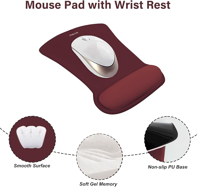 MOSISO Wrist Rest Support for Mouse Pad & Keyboard Set, Ergonomic Mousepad&Coaster Non-Slip Base Home/Office Pain Relief & Easy Typing Cushion with Neoprene Cloth & Raised Memory Foam, Wine Red
