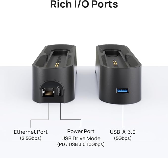 PocketCloud Dock with M.2 NVMe Slot, 2.5GbE Ethernet, PD Charging & USB-A Ports, Modular SSD Storage, Smart Cooling, Dual Backup & Auto Charging (Dock Only)