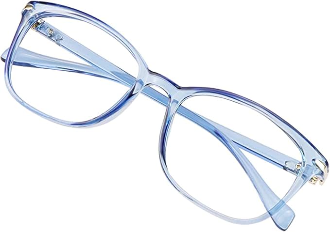 VisionGlobal Blue Light Blocking Glasses for Women Men, Stylish Square Frame(Clear Blue,No Magnification)