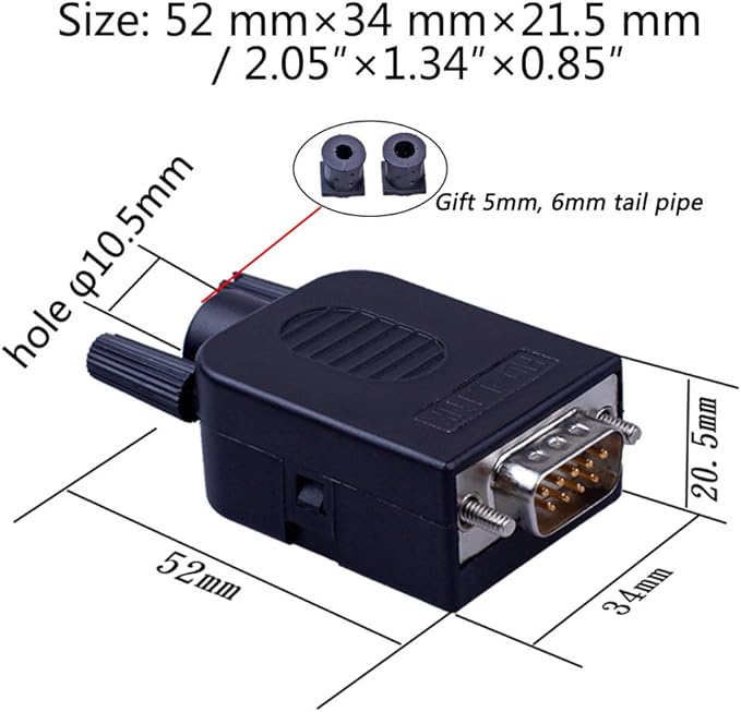 2PCS DB9 Solderless RS232 D-SUB Serial to 9-pin Port Terminal Male Adapter Connector Breakout Board with Case Long Bolts Tail Pipe (2PCS Male)