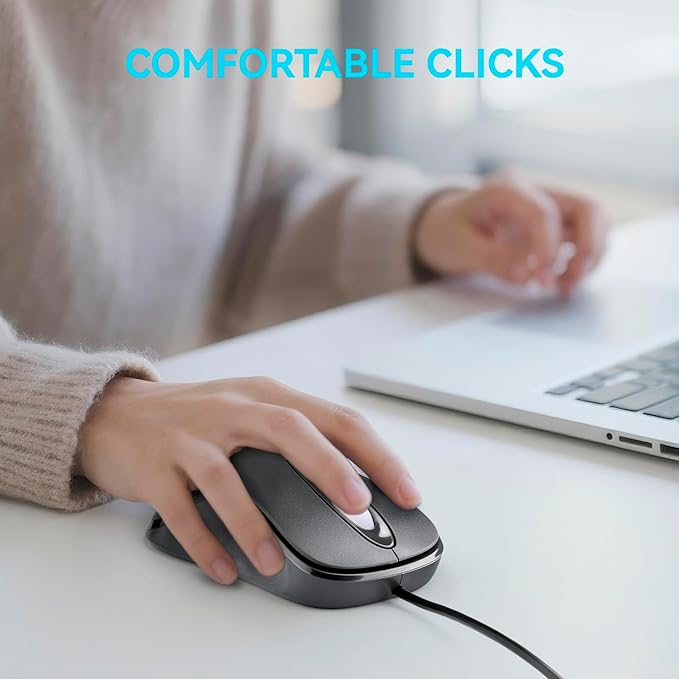 Classic Wired Office Mouse Ergonomic USB Optical 3-Button 1000 DPI Comfortable Durable for Windows Mac Laptop Desktop Black (10)