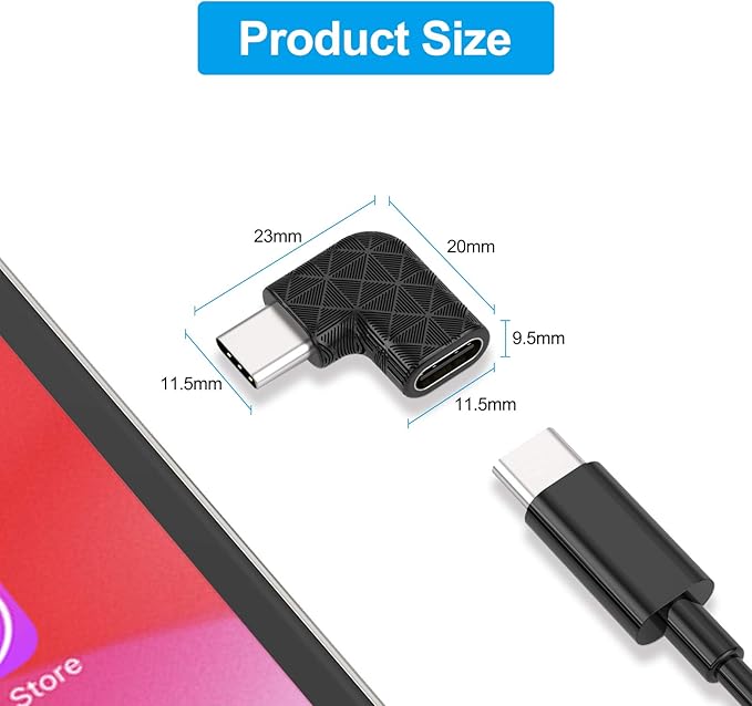 USB C Right Angle Adapter,90 Degree USB C to USB Type-C Male to Female Adapter (3 Pack). Support USB-C 3.1 PD 100W Quick Charge 10Gb/s Data Transfer,for Laptop & Tablet & Mobile Phone -Black