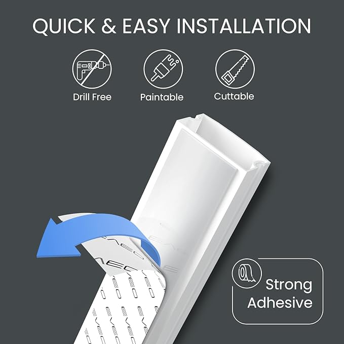 EVEO Cable Hider Wall - 153" Wall Cord Hider, Cable Concealer, Wire Covers for Cords - Wall Cable Hider and Cable Raceway for TV Cord Hider Wire Cover - 10X (L16 x W0.95 x H0.5) - Medium | White