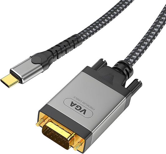 USB-C to VGA Adapter 3.3ft Cable,Plug & Play Type-C to VGA (15-Pin) Adapter with Metal Woven Shielding & Anti-Interference Ability,Projector,HDTV,Computer