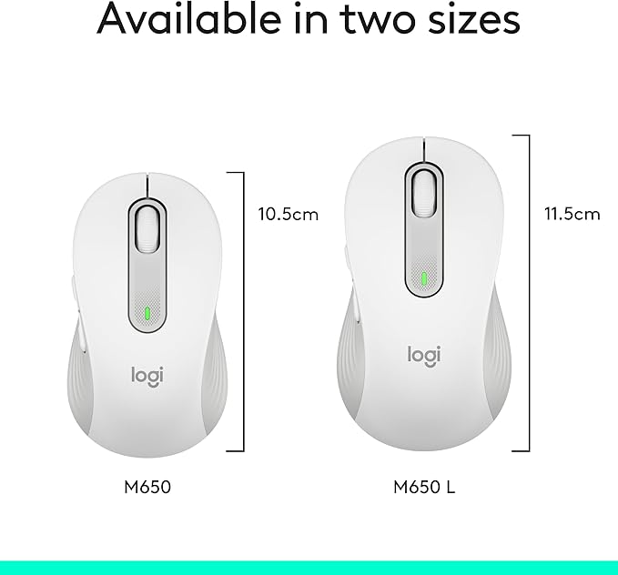 Logitech Signature M650 L Full Size Wireless Mouse - for Large Sized Hands, 2-Year Battery, Silent Clicks, Customizable Side Buttons, Bluetooth, for PC/Mac/Multi-Device/Chromebook - Off White