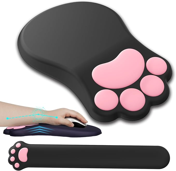 L-SPOUTTO Ergonomic Mouse Pad with Wrist Rest and Keyboard Wrist Rest,Cute Comfortable Computer Mouse Pad Wrist Support, Pain Relief Mousepad with Non-Slip PU Base for Desk Laptop Gaming Office,Black