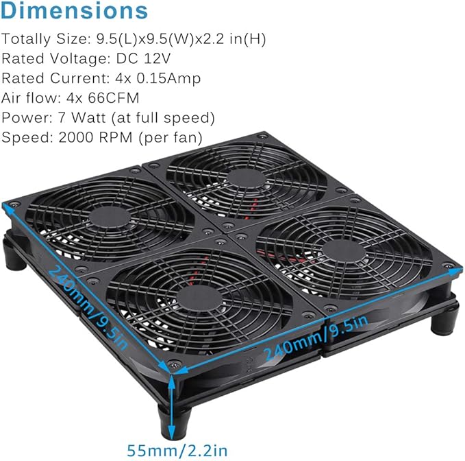 GDSTIME Rounter TV Box Cooling Fan with Speed Control, 182CFM Big Airflow Cooling for ASUS GT/RT-AC5300, Router TV Box Cooling Frame