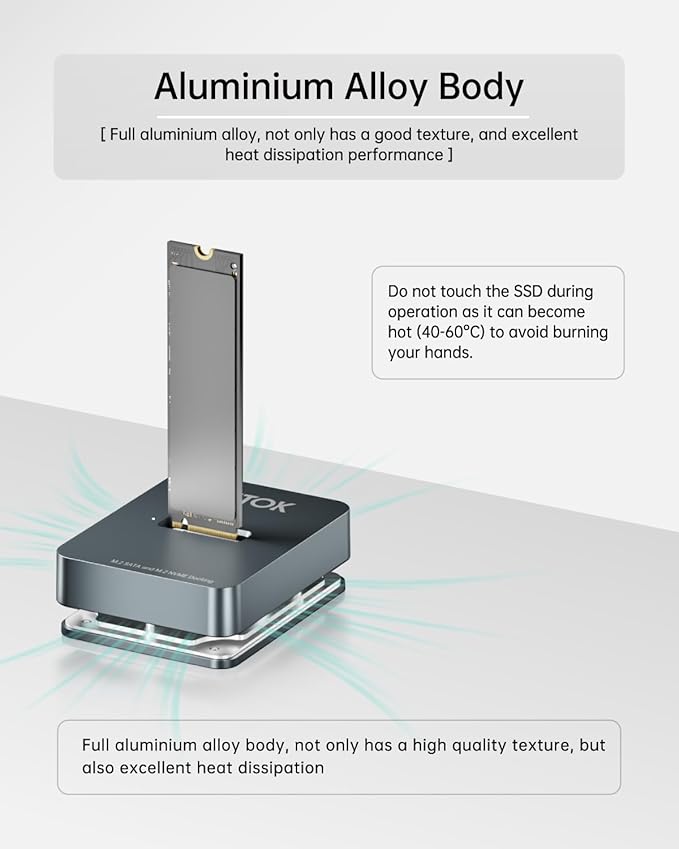 M.2 NVMe SSD Reader External, 10Gbps to USB Adapter for Both M.2 (M Key, B+M Key) NVMe and SATA NGFF SSD Dock, Size for M2 22110 2280 2260 2242 2230 Drive Docking Station - Aluminum Alloy