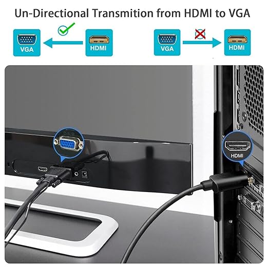 HDMI to VGA 6FT, Uni-Directional HDMI Computer to VGA Monitor Cable (Male to Male) Compatible for Desktop, Laptop, PC, Monitor, Projector, HDTV, Raspberry Pi, Roku, Xbox and More