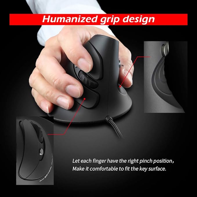 zelotes Wired Vertical Mouse,3200DPI,6 Buttons,Removable Wrist Rest,Ergonomic Design,LED Illumination,USB Optical Mouse for Laptop,PC,Mac,Black