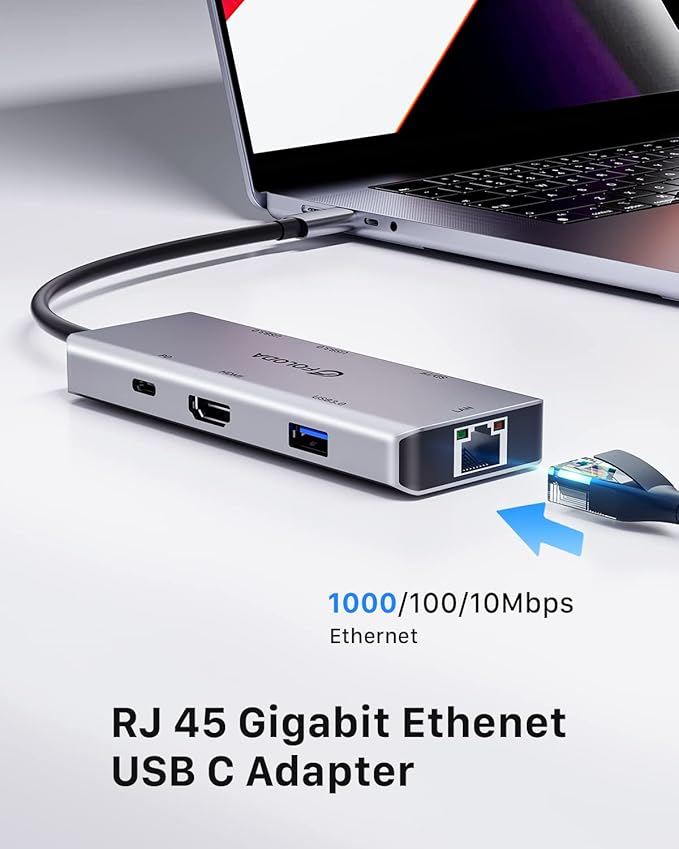 USB C HUB HDMI 4K@60Hz, 8-in-1 Docking Station, Multiports USB C Adapter with Gigabit Ethernet, PD 100W, 3*USBA 3.0, TF/SD, USB C Dock Compatible for MacBook Pro/Air, iPad Pro, iPhone 15, Dell, etc.