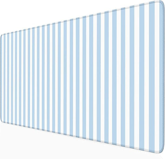 Blue Striped Desk Mat Cute Pastel Large Mouse Pad Kawaii Aesthetic Extended Mat for Home Office Desk Decor Cozy Gaming Keyboard Pad 31.5 X 15.7