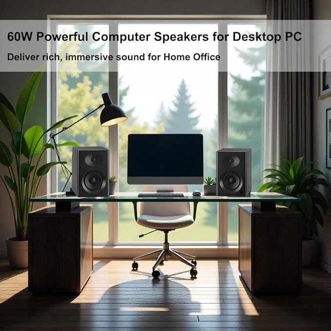 Bookshelf Speakers for Studio Monitors, 80W Peak Output HiFi Gaming Speakers, 4" Desktop Audio System for TV, Laptop, Record Player, Gifts, Black Pair