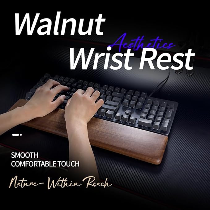 Wooden Wrist Rest, Walnut Wood Keyboard Wrist Rest, Ergonomic Palm Rest, Anti-Slip, Keyboard Accessory for Computer, Laptop, Home & Office (Black Walnut, 14.4" L x 3.15" W x 0.78" H)