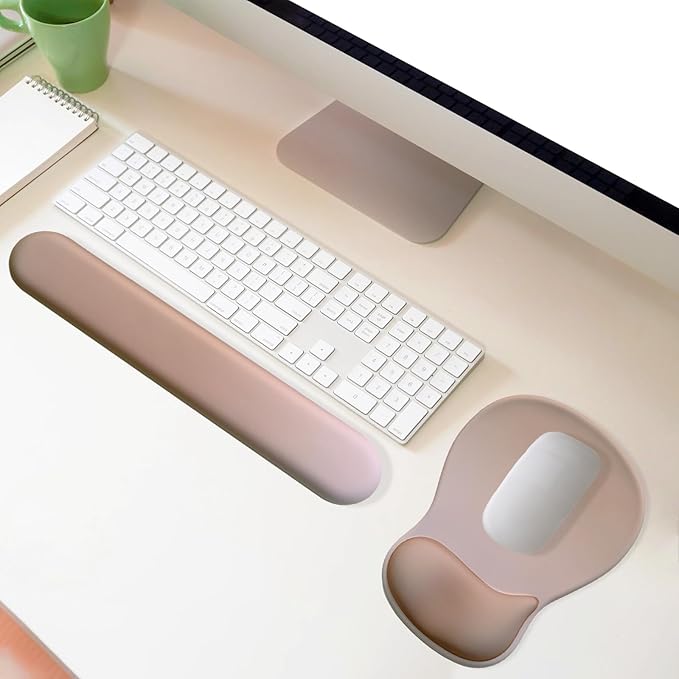 Gel Mouse Pad with Wrist Rest, Ergonomic Office Keyboard Wrist Rest and Mousepad with Wrist Support, Computer Mouse Pad with Non-Slip PU Base and Desk Accessories Mat for Home & Gaming, Mocha Sand