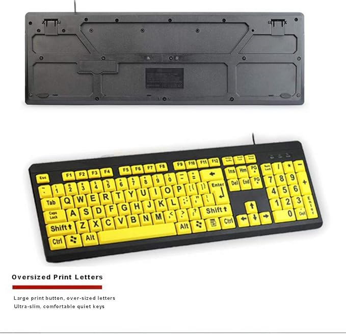 Large Print Computer Keyboard, Wired USB High Contrast Keyboard with Oversized Print Letters for Visually Impaired Low Vision Individuals (Yellow+Black)
