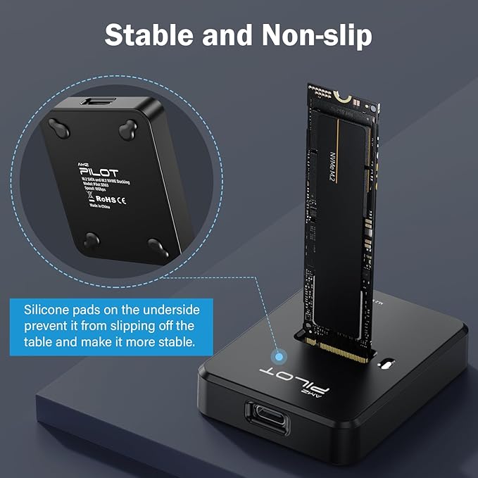 M.2 NVMe & SATA to USB C Docking Station, M.2 SSD to USB A C Reader Adapter for Both M.2 (M Key, B+M Key) NVMe and SATA NGFF SSD Dock, Size for 2280 2260 2242 2230 22110 Enclosure - Plastic