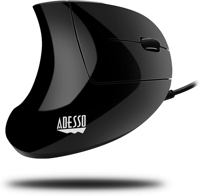 Adesso Wired Vertical Ergonomic Illuminated Optical 6-Button USB Mouse - Right Hand Orientation, Black