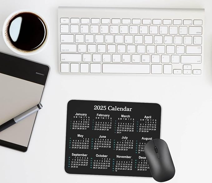 2025 Calendar Horizontal Non-Slip Rubber Mouse Pad， Calendar Black Mouse Mat Mouse Pad Office Gaming Mousemat 9.5 inch x 7.9 inch