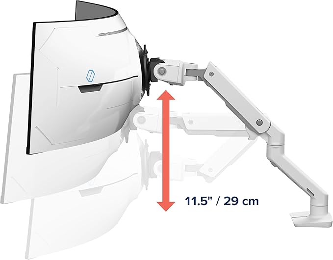 Ergotron - HX VHD Premium Heavy Duty Gaming Monitor Arm, Single Monitor Desk Mount – for 1000R Curved Ultrawide Monitors Up to 57 Inches, 9-14 Inches Depth, VESA 75x75mm or 100x100mm – White