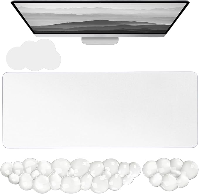 Gel Cloud Keyboard and Mouse Wrist Rest Set Cloud Silicone Clear Mouse Pad with Wrist Rest Extended Frosted Desk Mat Pad Acrylic Coaster Ergonomic Cute Wrist Pad for Computer Keyboard and Mouse 4PCS