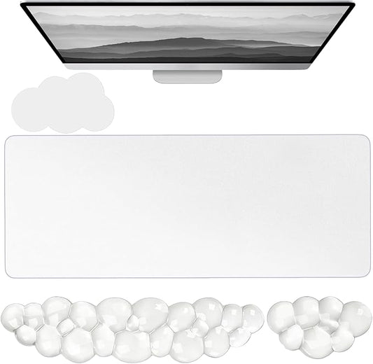 Gel Cloud Keyboard and Mouse Wrist Rest Set Cloud Silicone Clear Mouse Pad with Wrist Rest Extended Frosted Desk Mat Pad Acrylic Coaster Ergonomic Cute Wrist Pad for Computer Keyboard and Mouse 4PCS