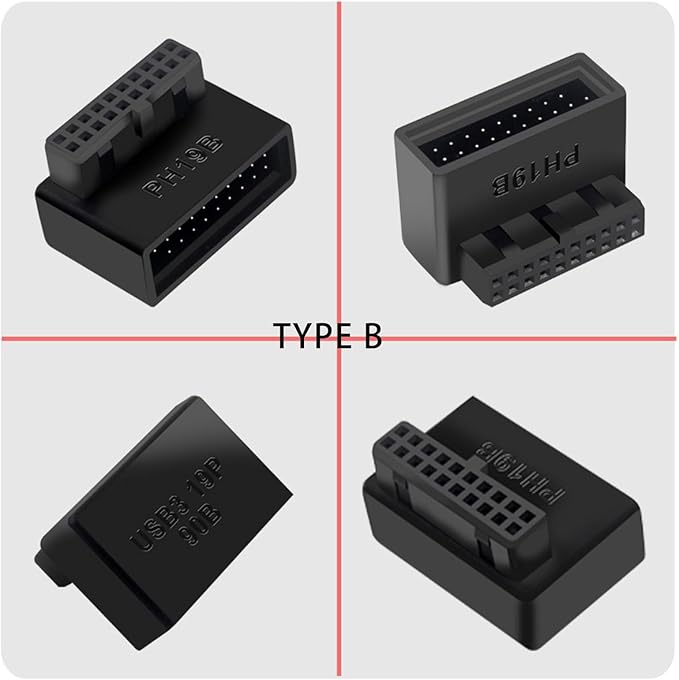 USB 3.0 19/20 Pin Male to Female 90 Degree Right Angle Adapter – Internal Header Extension for Motherboard Cable Management (B)