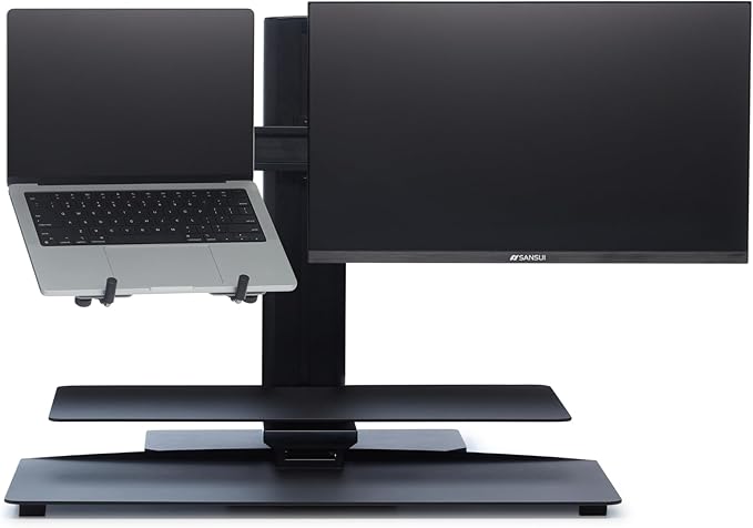Perfect POSTURE Sit2Stand Standing Desk Converter Monitor Mount and Laptop Holder – 18” Height Adjustable Sit-Stand Workstation – Black