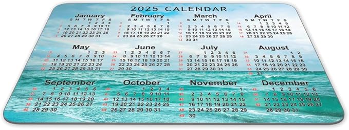 Calendar Mouse pad, 2025 Calendar Seawater Background Natural Rubber Quality Creative Gaming Mouse Pad Rectangle Mouse Personalized Desk Mouse Pad 9.5 inch x 7.9 inch