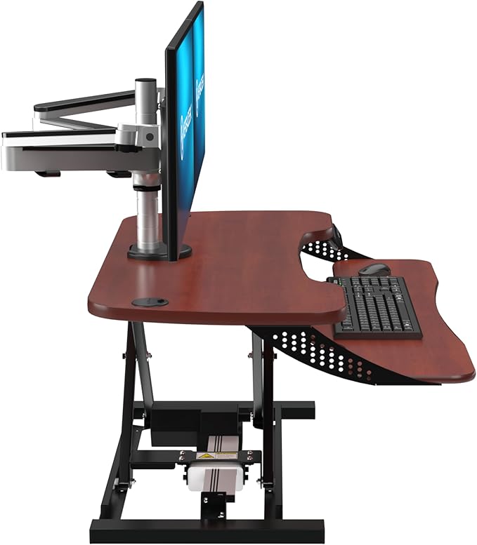 VERSADESK® PowerPro™ Elite 36” x 24" – App Controlled Electric Standing Desk Converter w/USB Charging Port. Raises up to 20”. Fully Assembled – Includes LED Lights. Supports 80 lbs. – Cherry