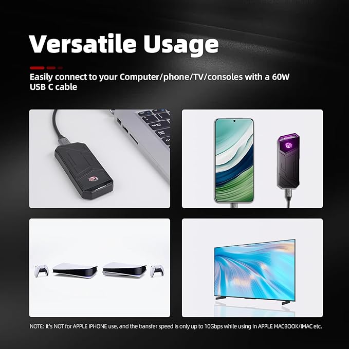 KingSpec Z5 512GB External SSD - 2100MB/s, Portable Solid State Hard Drives with RGB Light, Zinc Alloy Case, USB 3.2 Gen2x2 Interface, Compatible with Mobile Phone/PS4/Laptop/TV/PC (512GB)