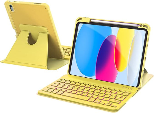 for iPad 11th(A16, 2025)/10th Generation Case with Keyboard, 360° Rotatable Case & Detachable Backlit Keyboard, Precision Cutouts and Pen Holder for iPad A16 11''/10th 10.9'', Yellow