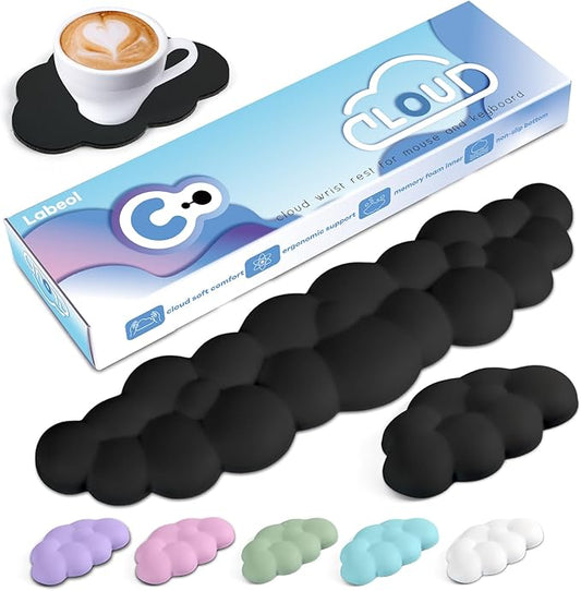 Cloud Wrist Rest for Computer Keyboard Arm Wrist Rest with Non-Slip Base Extended Wrist Rest Ergonomic Memory Foam for Keyboard and Mouse Typing Pain Relief, Office, Gaming, Computer