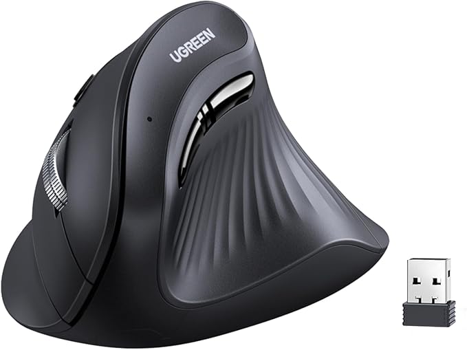 UGREEN Vertical Wireless (Bluetooth 5.0+2.4G) Ergonomic Mouse with 5 Buttons, 1000/1600/2000/4000 DPI, Prevention of Mouse Arm, Vertical Mouse Compatible with PC/Laptop/Tablet, Black
