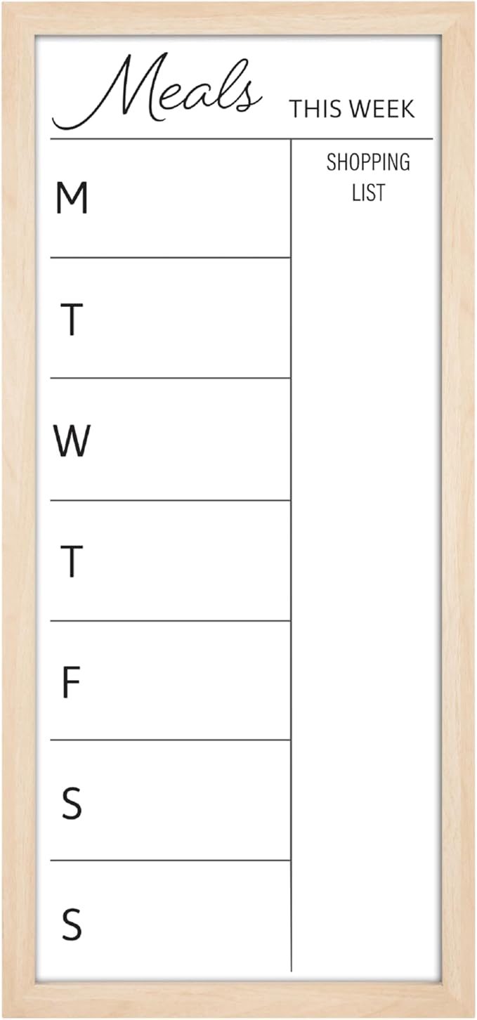 MCS Dry Erase Weekly Meal Planner 14x30 Natural Framed Calander Whiteboard for The Wall, Plan Your Meals for The Week, Family Weekly Planner for Dinners & More–Including Shopping List